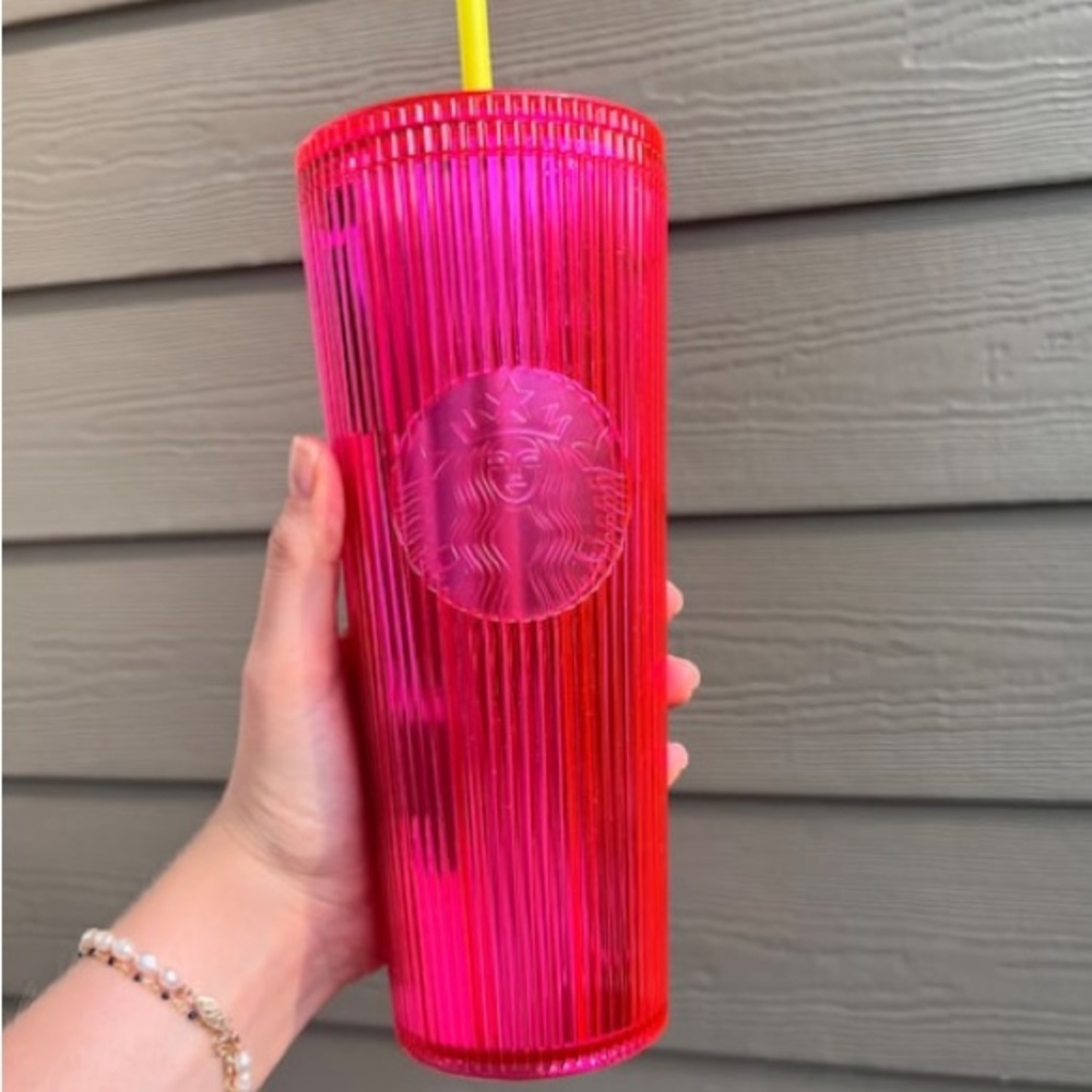 Neon Pink Starbucks Iridescent Magenta Bling Cold Cup (straw not included)